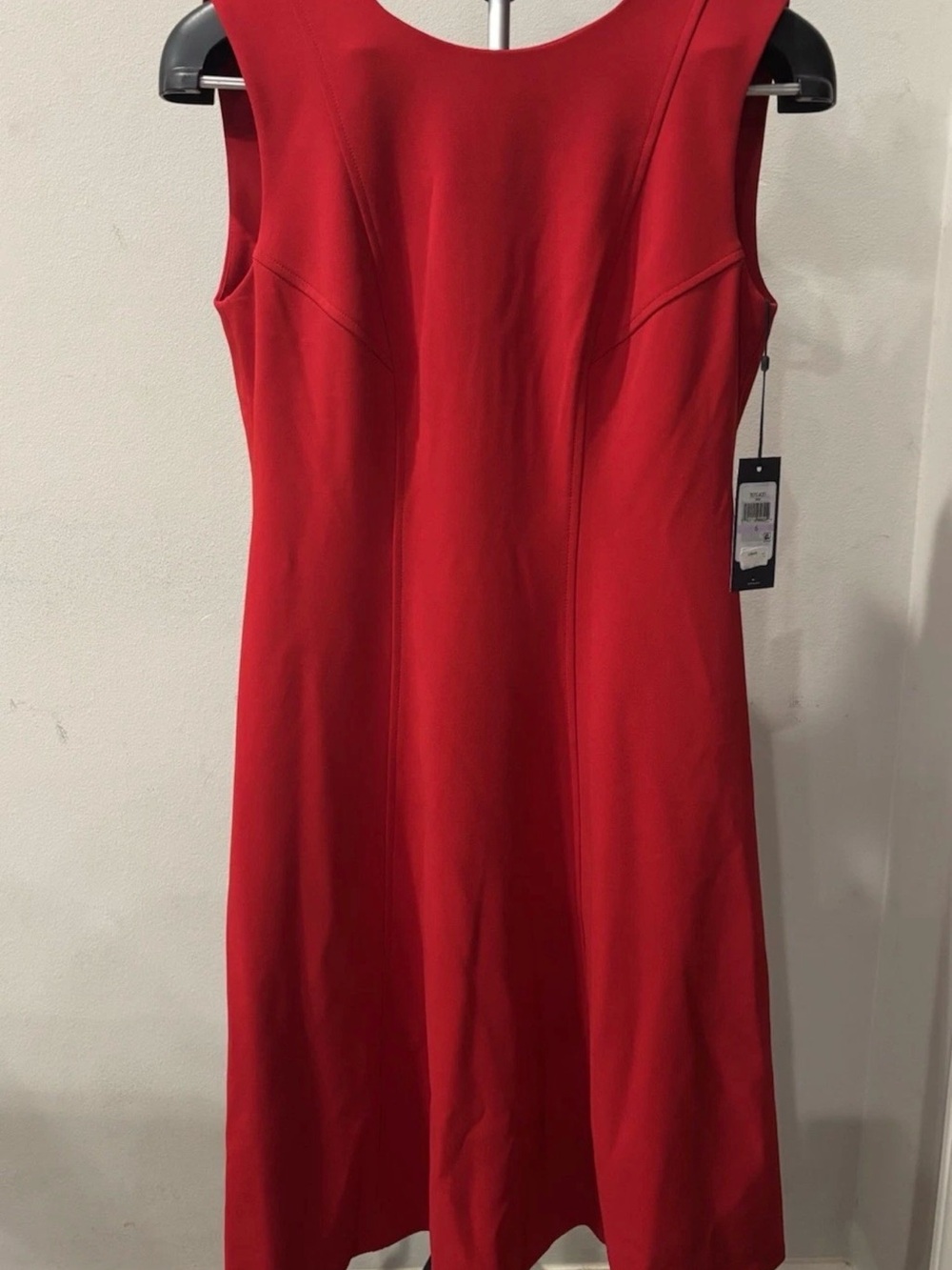 Tommy Hilfiger Red Solid A-Line Dress Lined Zip Round Neck Sleeveless Knee 6